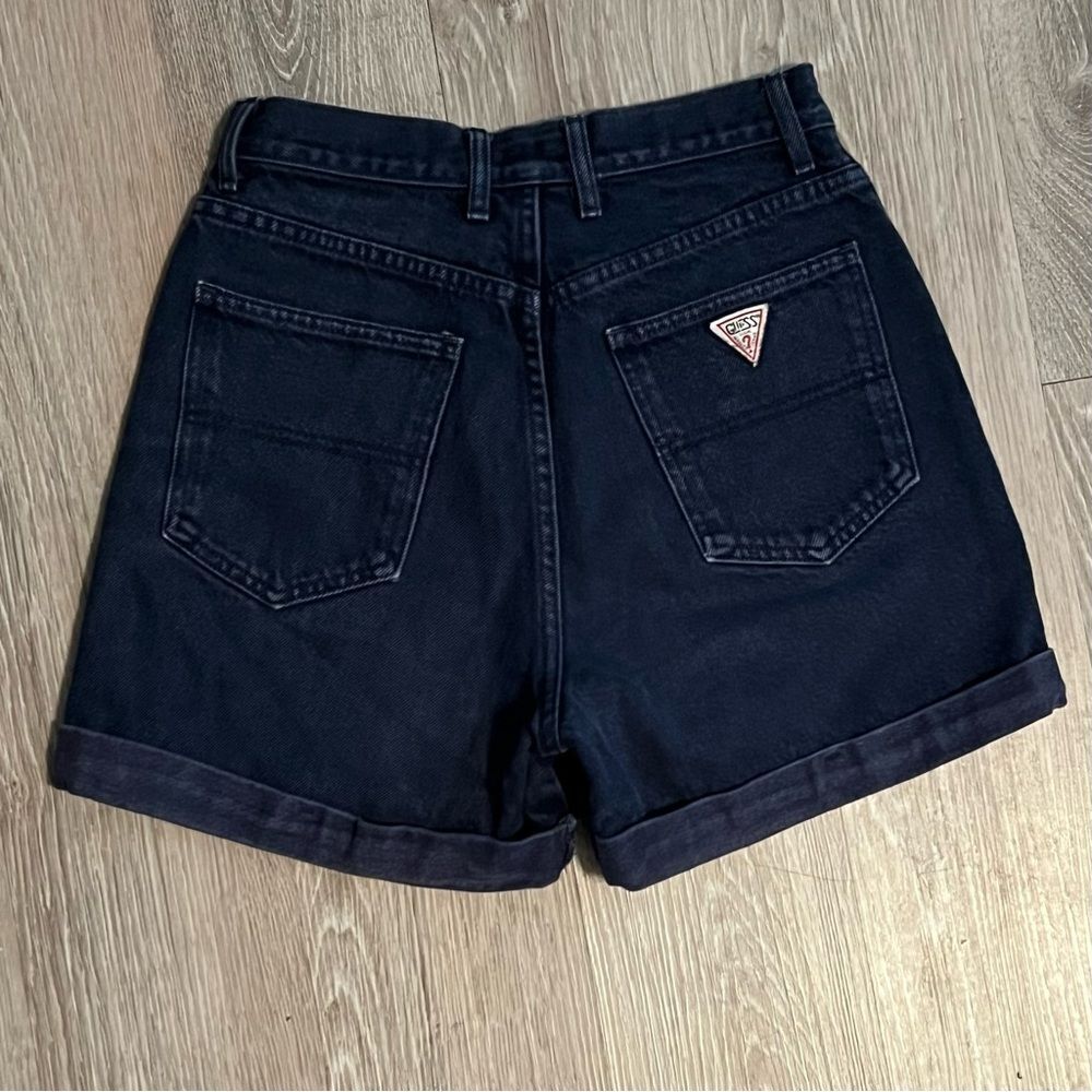 vintage 90s Guess USA Indigo High Waist Rigid Denim Short Cuff Button Fly 28 4